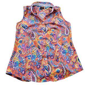 Talbots Shirt Womens 4 Sleeveless Collared Blouse Top Floral Colorful
